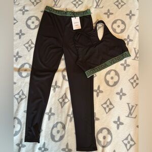 NWT - Bottega Veneta Black Sports Bra / pants with Green Logo Band